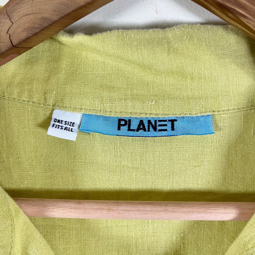 Planet By Lauren G Linen Chartreuse Green Signature Shirt Lagenlook USA Made OS - Picture 7 of 8